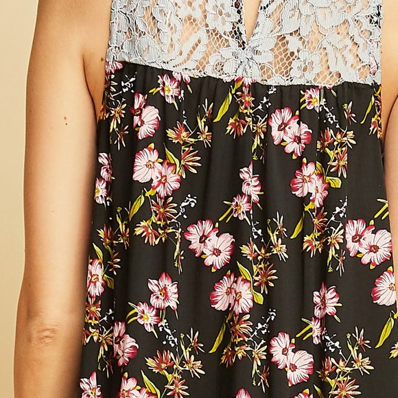 Black Floral Lace Detail Tank Top - Picture 10 of 10